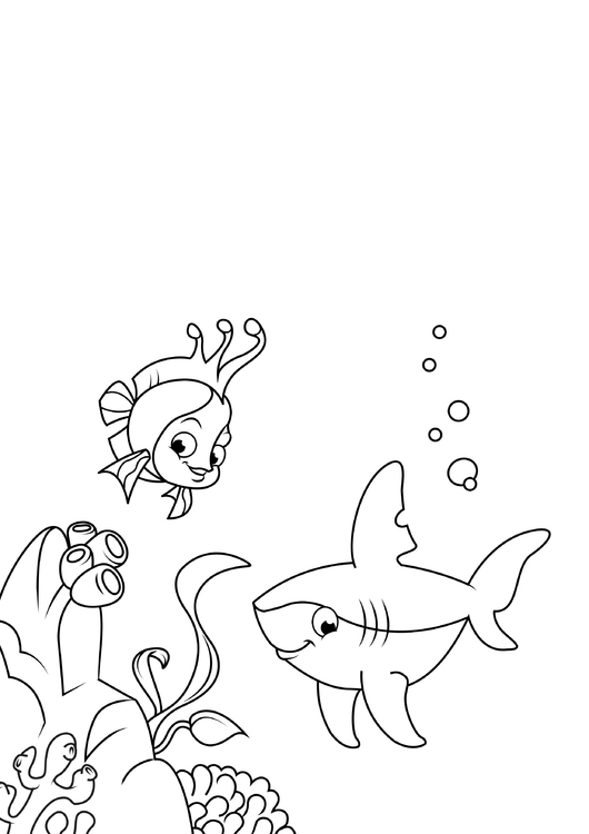 Coloring page fish and shark