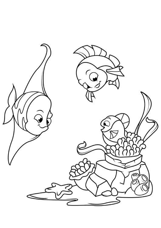 Coloring page fish plays hide and seek