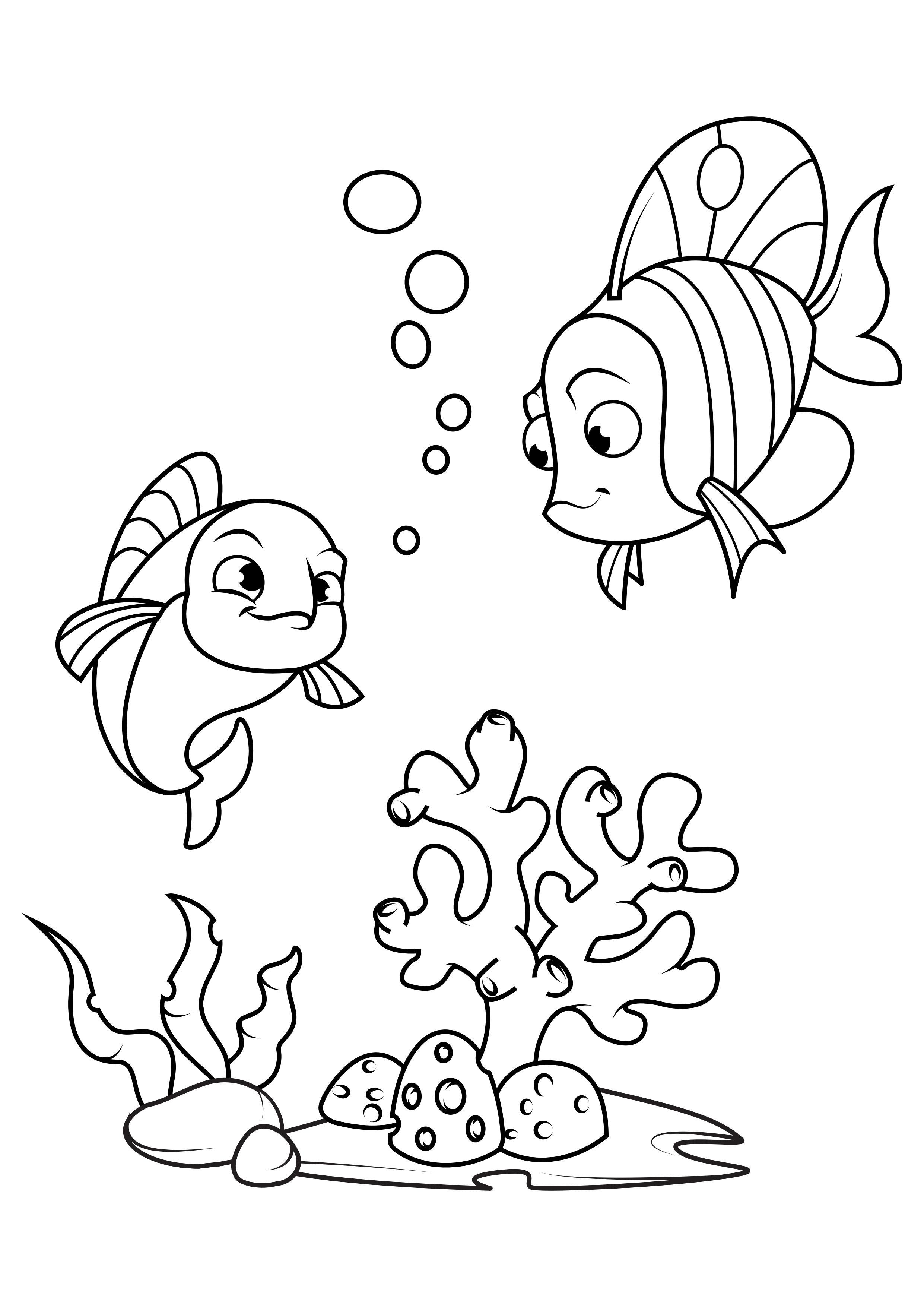 Coloring page fish with friend in the sea