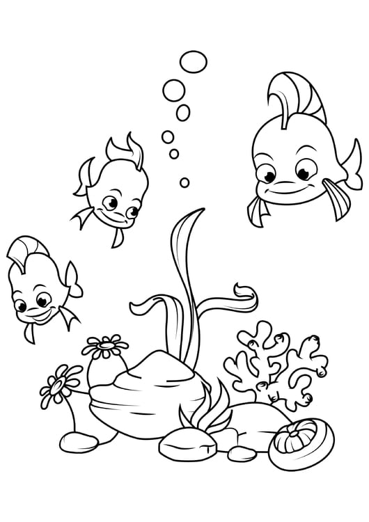 Coloring page fish with friends in the sea