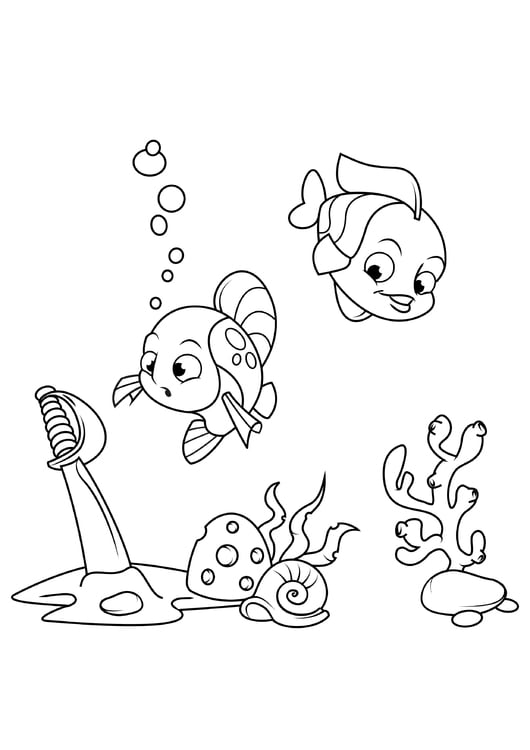 Coloring page fish with sword