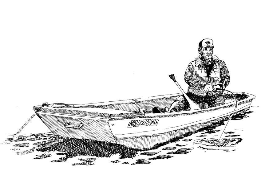 Coloring page fisherman in boat
