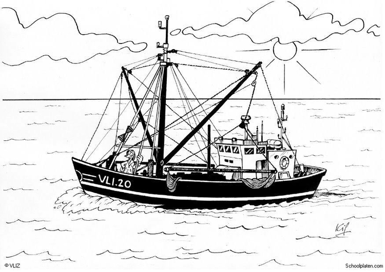 Coloring page fishing boat