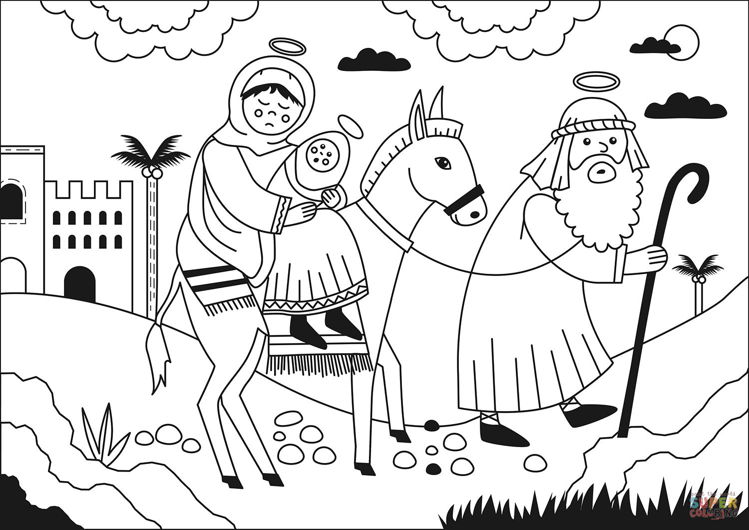 Coloring page flight to Egypt