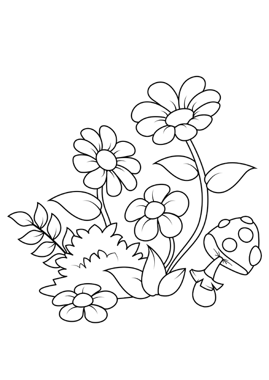 Coloring page flowers in the forest
