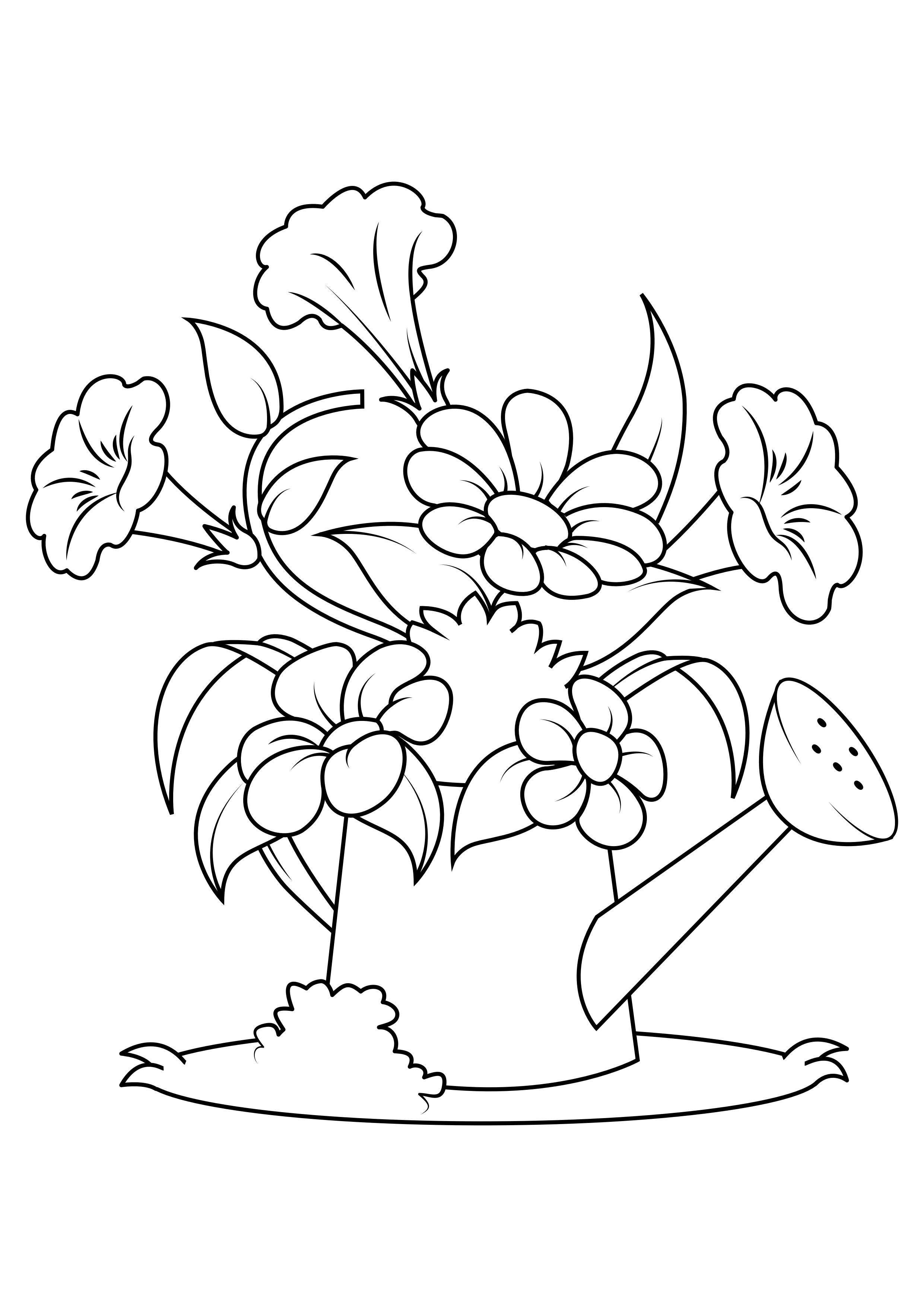 Coloring page flowers in watering can