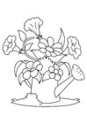 Coloring page flowers in watering can