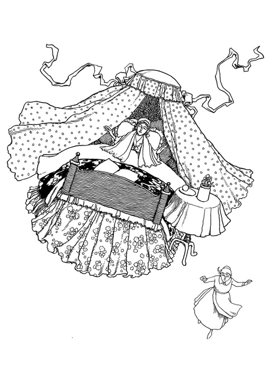 Coloring page flying bed