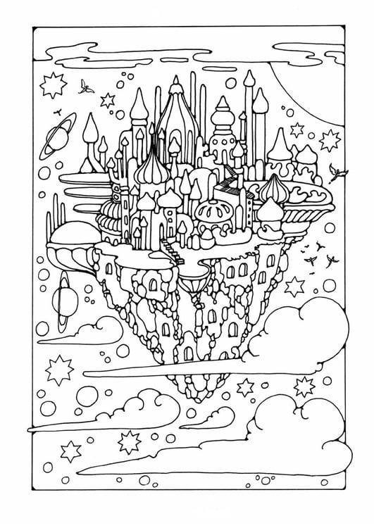Coloring page flying city