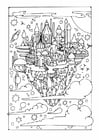 Coloring page flying city