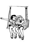 Coloring page friends on the swing