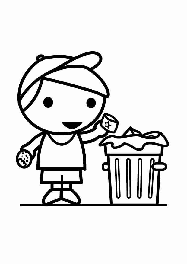 Coloring page garbage in the garbage can