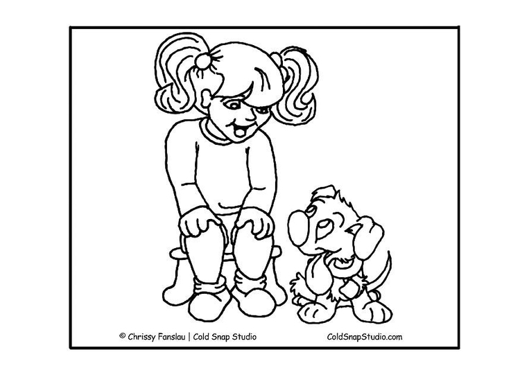 Coloring page girl and dog