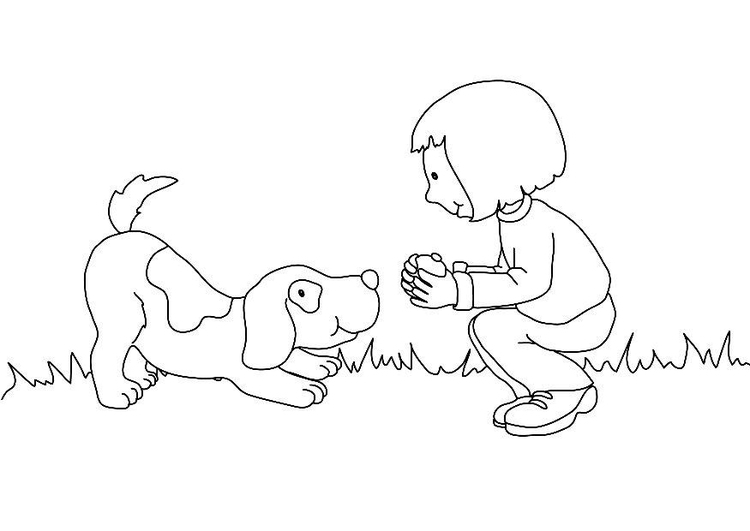 Coloring page girl and dog