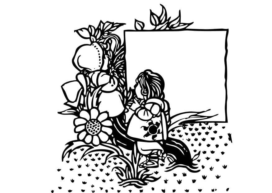 Coloring page Girl in the garden