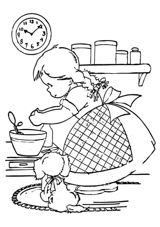 Coloring page girl is cooking