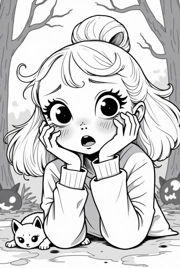 Coloring page girl is scared