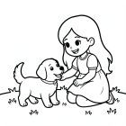 girl plays with dog