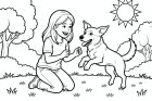 girl plays with her dog