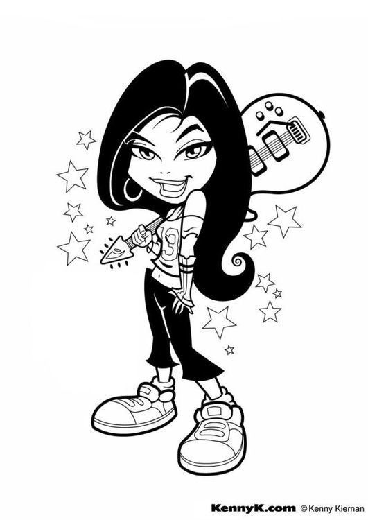 Coloring page girl rockstar