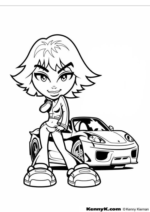 Coloring page girl with car