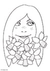 Coloring page girl with daffodils