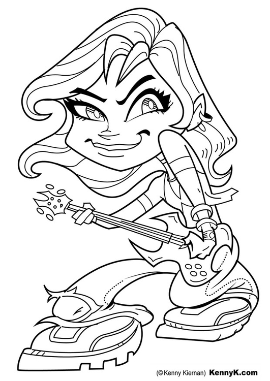 Coloring page girl with guitar