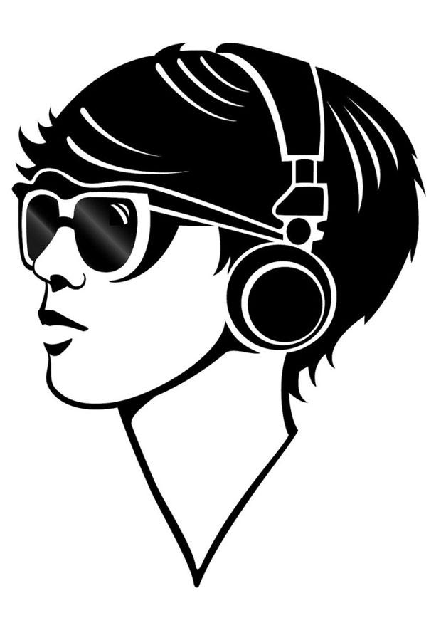 Coloring Page girl with headphones - free printable coloring pages