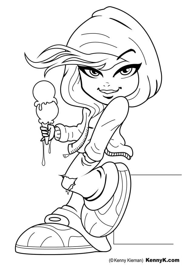 Coloring page girl with ice cream