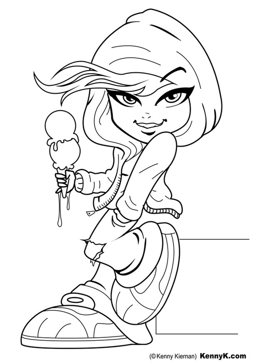 Coloring Page girl with ice cream - free printable coloring pages - Img