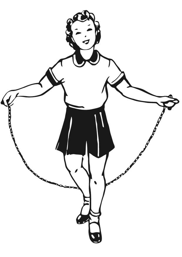 Coloring page girl with skipping rope