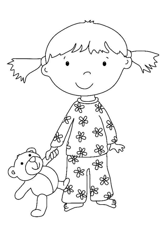 Coloring page girl with stuffed animal