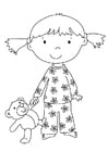 Coloring page girl with stuffed animal