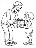 Coloring page giving father&#39;s day package to father