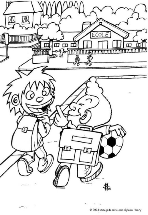 Coloring page going to school