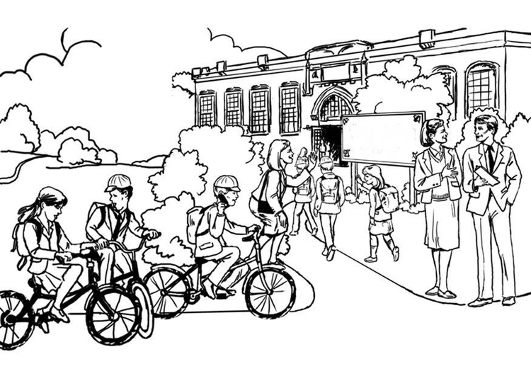 Coloring page going to school - primary school
