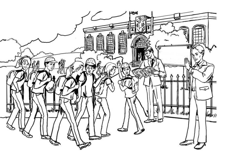 Coloring page going to school - secondary education