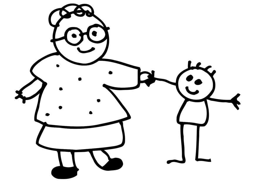 Coloring page grandmother and child