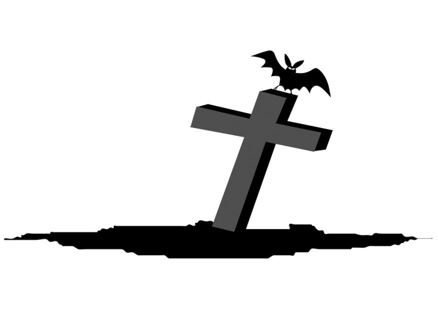 Coloring page grave with bat