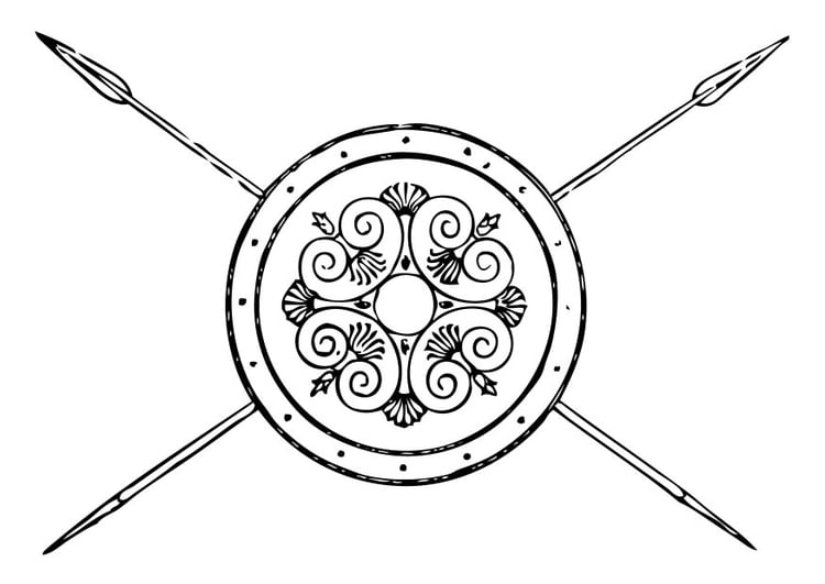 Coloring page Greek Spear and Shield