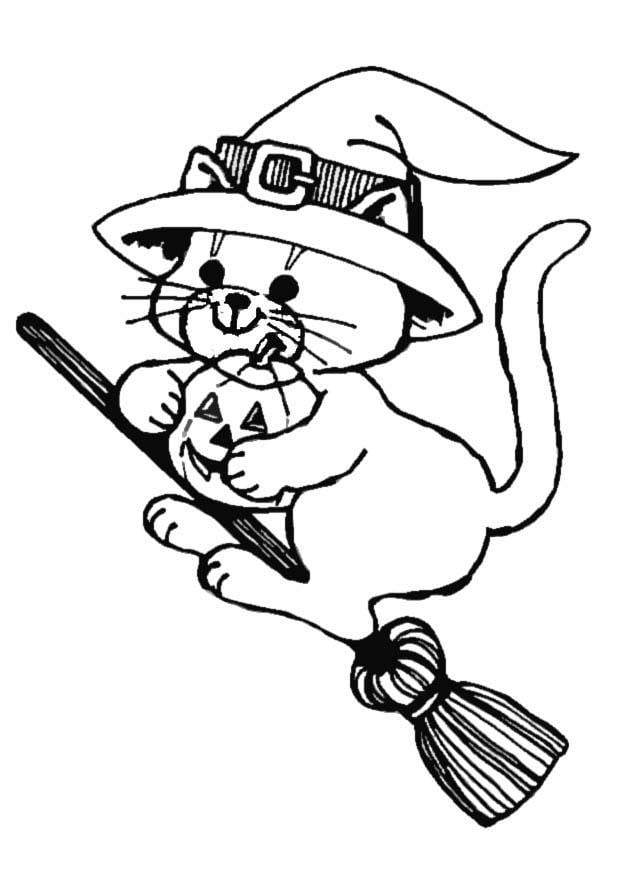 Coloring page halloween flying cat