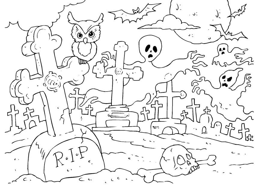 Coloring page Halloween graveyard
