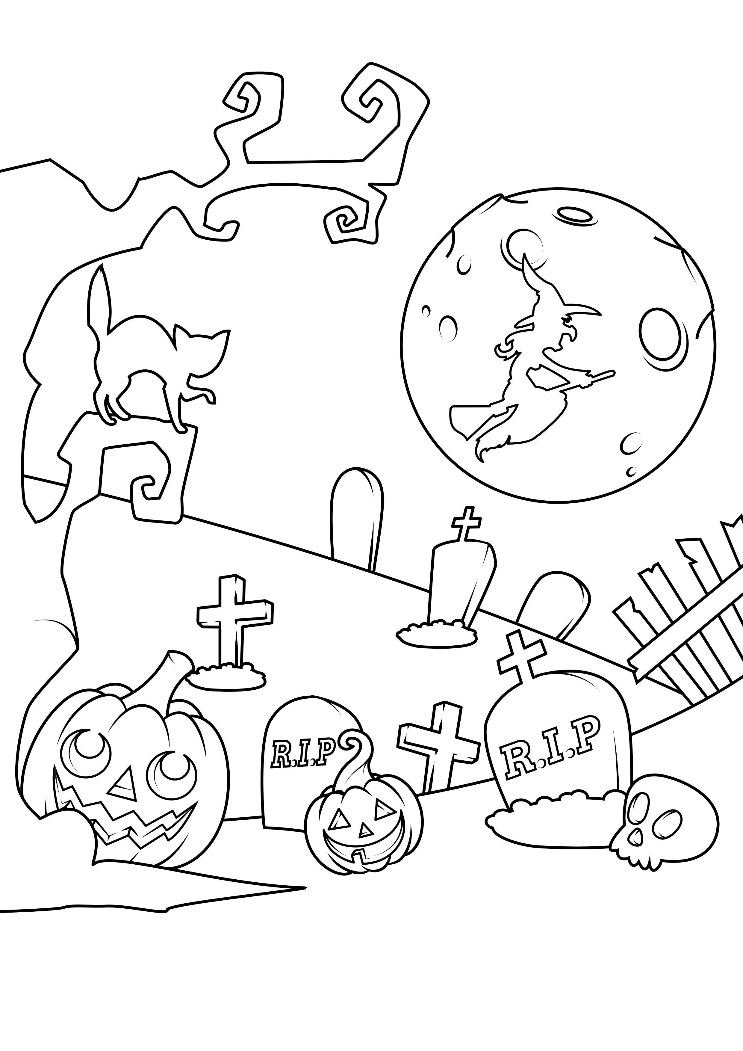 Coloring page halloween graveyard