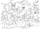 Coloring page Halloween graveyard