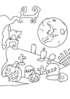 Coloring page halloween graveyard
