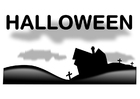 Coloring page Halloween landscape