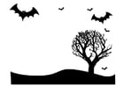 Coloring page Halloween landscape