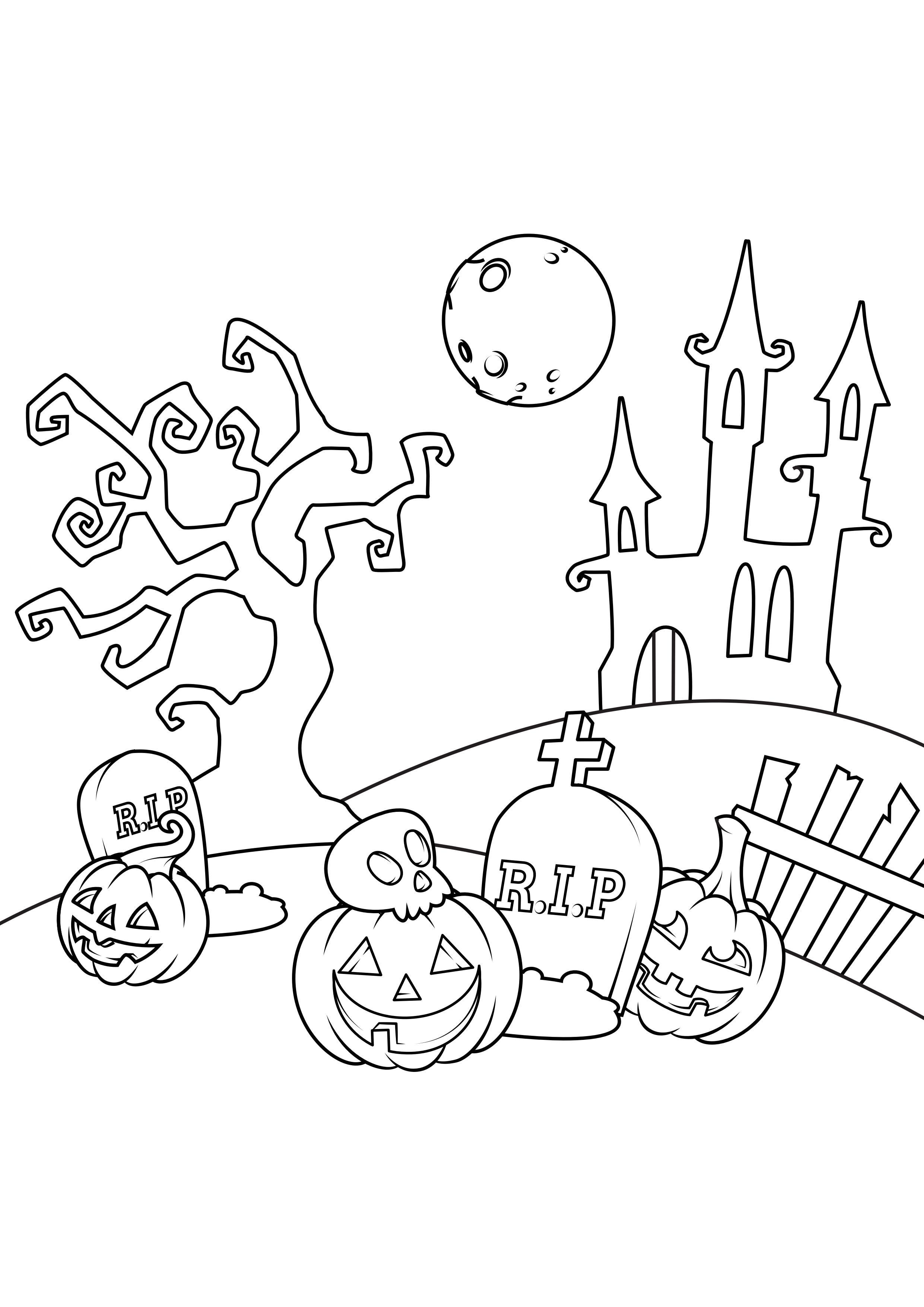 Coloring page halloween scene