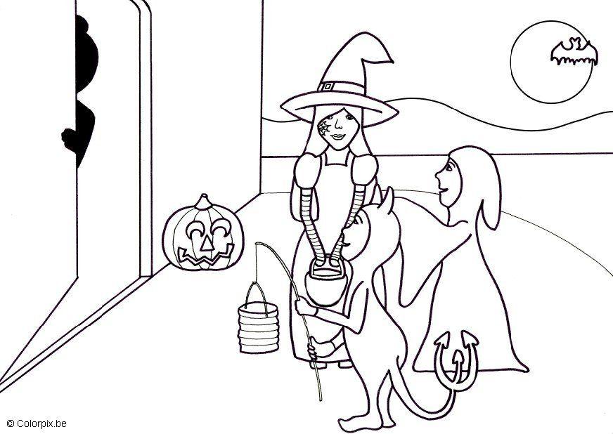 Coloring page halloween trick or treat