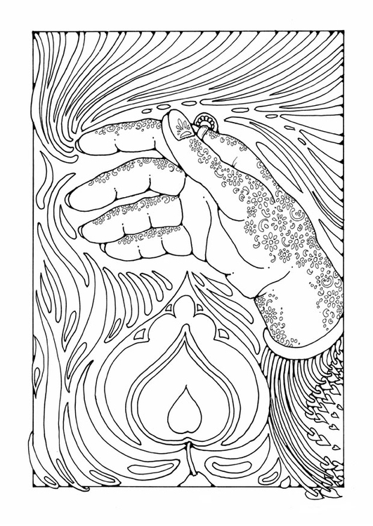 Coloring page hand over flame